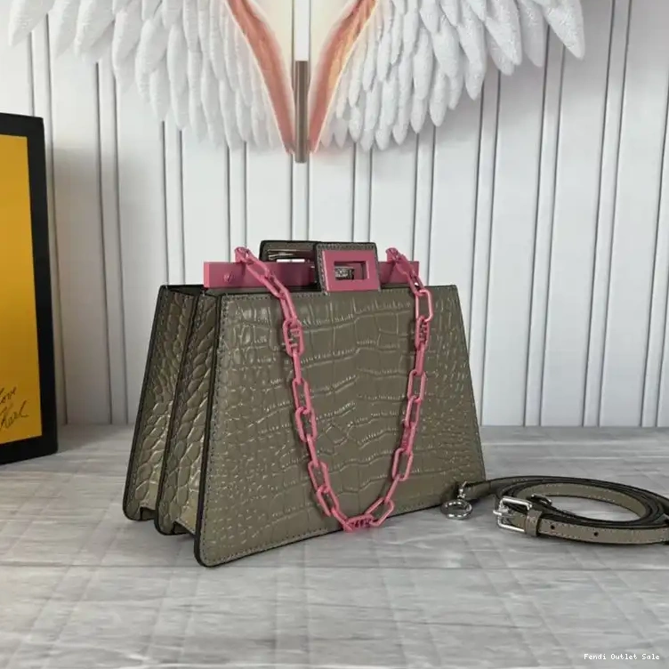 Cheap Fendi Crocodile Peekaboo Mini Coffee Cut Leather In Bag 0528